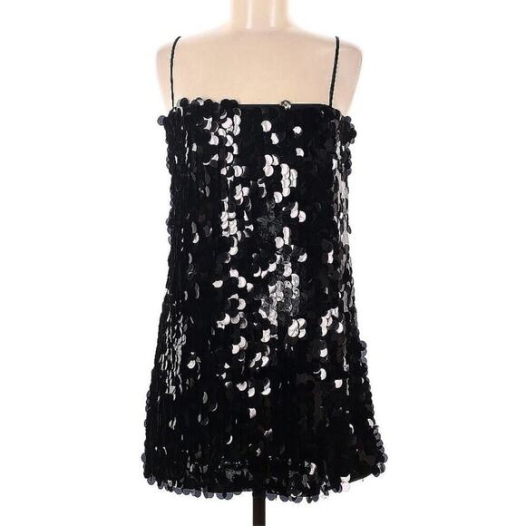 Reformation Little Black Mini Dress 6 S Sequin Party Cocktail Spaghetti Strap - Picture 2 of 8